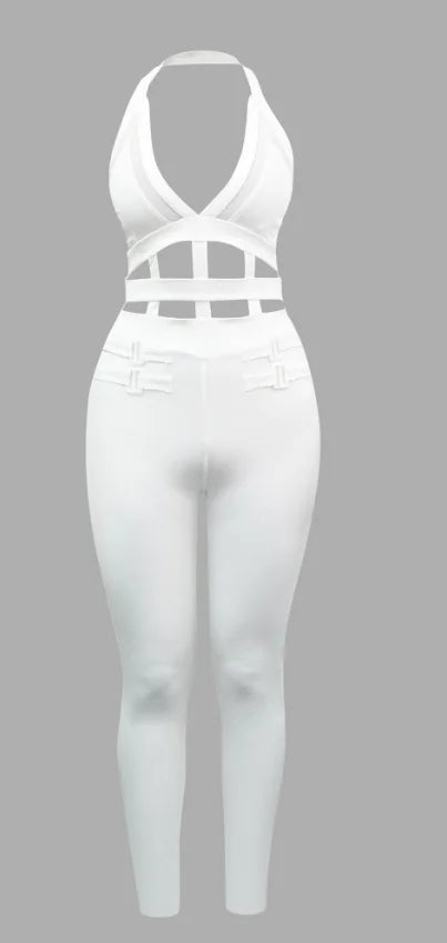 Women's jumpsuit 2025 summer new sleeveless new fashionable hollow camisole buckle comparison mesh tight jumpsuit