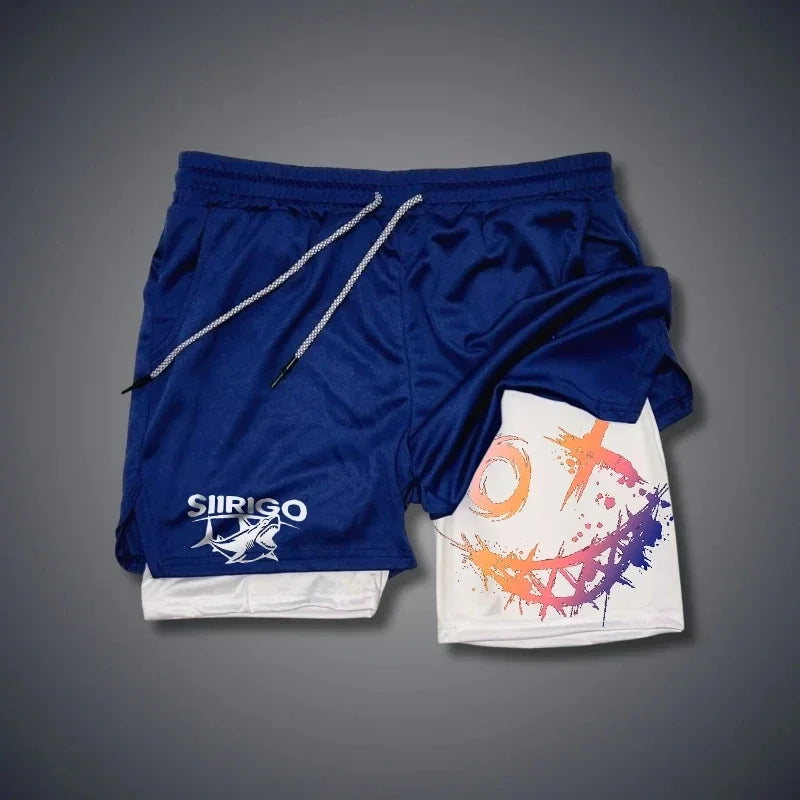 Men's Smiling Face Printed Fitness Shorts, Double-Layer 2-in-1 Quick Drying Fitness Outdoor Leisure Training Sports Shorts Badiee Stylez