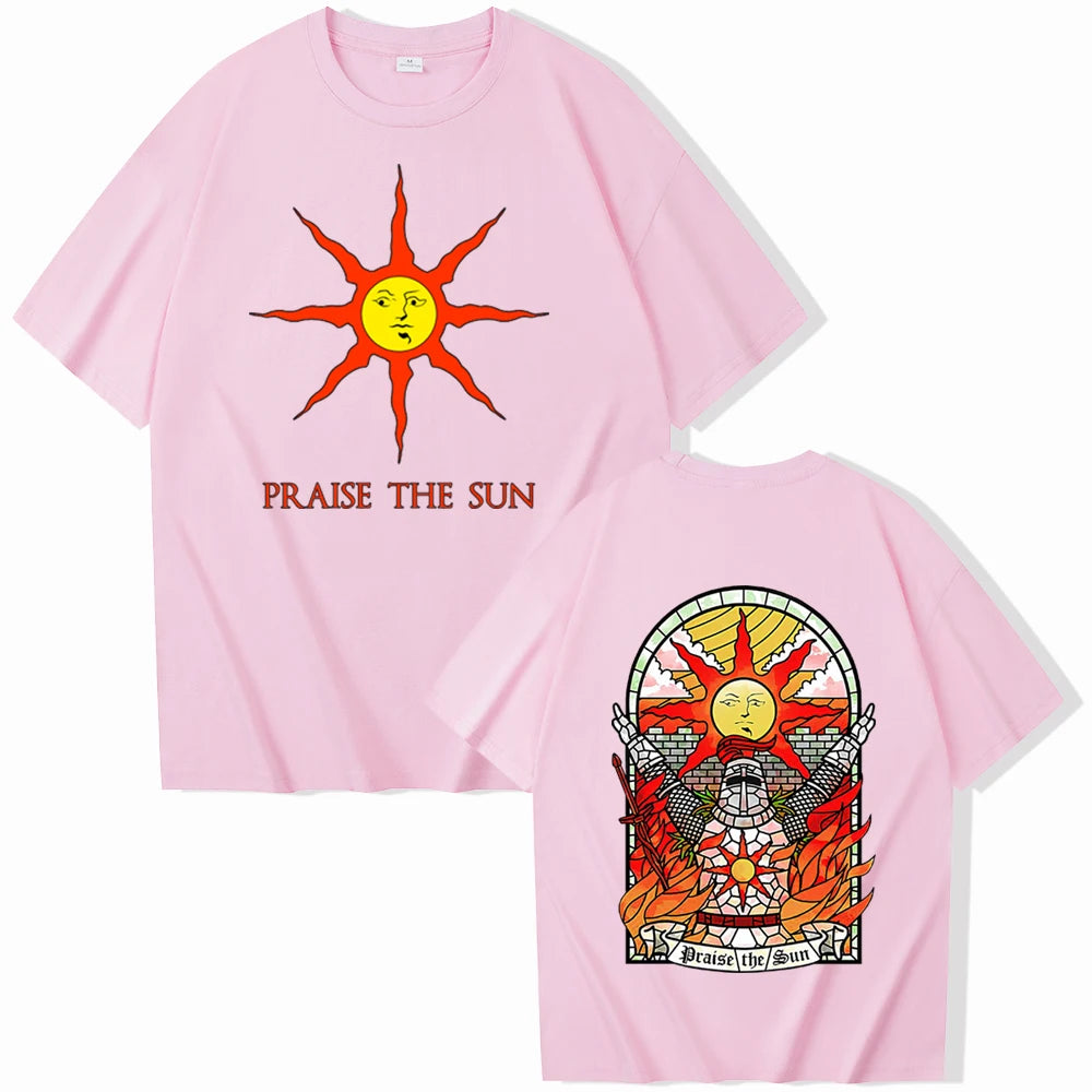 Dark Souls Praise The Sun T-shirt Man Women Harajuku O-neck Summer Casual Shirt pink