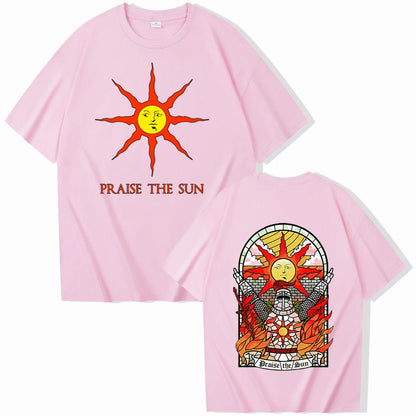 Dark Souls Praise The Sun T-shirt Man Women Harajuku O-neck Summer Casual Shirt pink