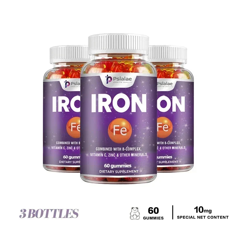Iron Gummies - Contains Vitamin C To Support Red Blood Cell Production and Energy Levels, Improve Anemia, and Enhance Immunity 60 Gummies-3bottles