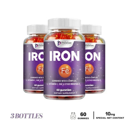 Iron Gummies - Contains Vitamin C To Support Red Blood Cell Production and Energy Levels, Improve Anemia, and Enhance Immunity 60 Gummies-3bottles