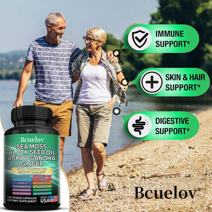 Black Cumin Seed Oil Vitamin C Mineral Supplement, Ashwagandha, 19445 mg, Supports Thyroid Health, Immune System, 120 Capsules