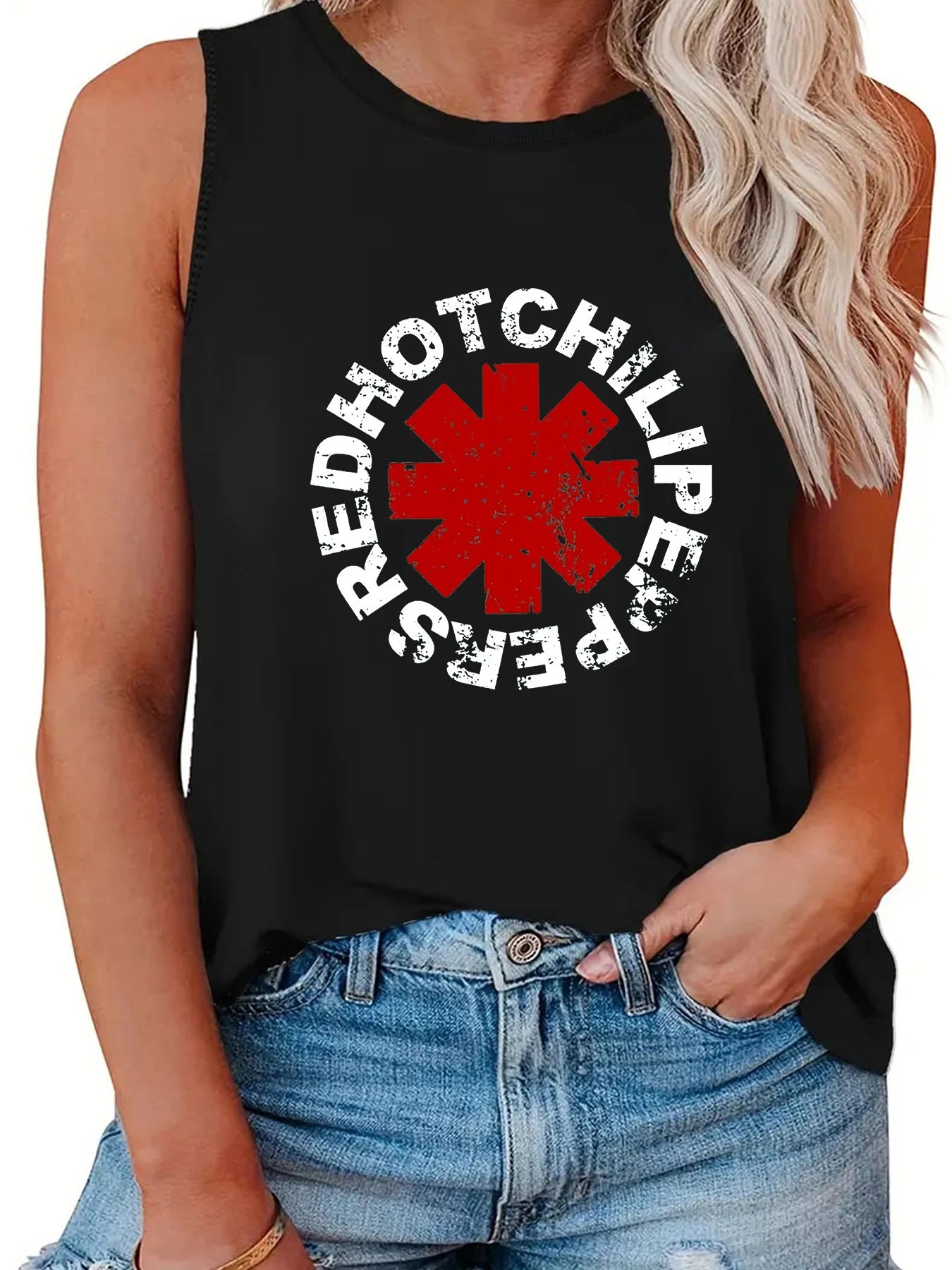 Harajuku Red Hot Chili Print Tank Tops Women Sleeveless Tee 2024 New
