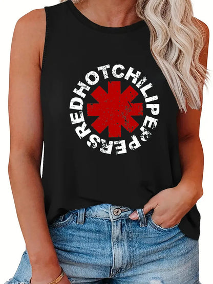 Harajuku Red Hot Chili Print Tank Tops Women Sleeveless Tee 2024 New