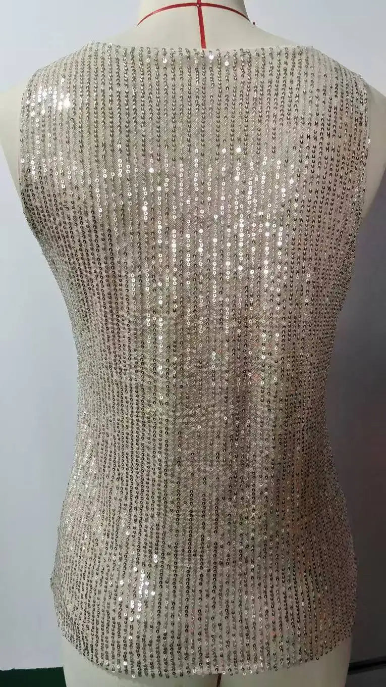 Amazon Quicktrade foreign trade explosion models Europe and the United States sexy ladies sequins summer light mature sexy V-nec