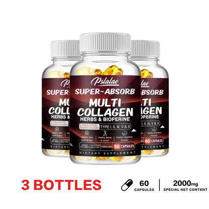Multi Collagen Capsules - for Skin, Hair, Nails & Bone Health, Supports Joint, Digestive and Immune System Health 60 Capsule-3bottles
