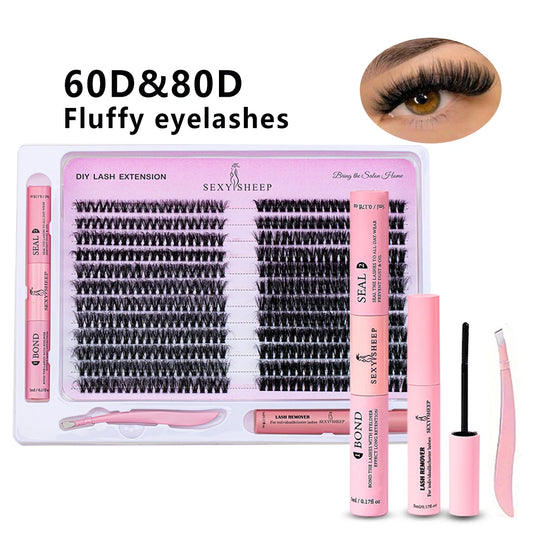 DIY Lash Extension Kit 480pcs Individual Lashes Cluster Mix 40D 60D 60D 80D with Lash Bond and Seal and Remover,tweezers Explosive 60D80D