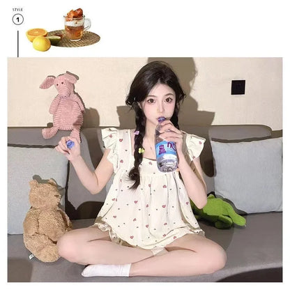 Summer Spwear Women's 2025 New Japanese Sle Fre Vest orts Woven Cotton Thin Home Clothes Set Sweet Print ort Pants