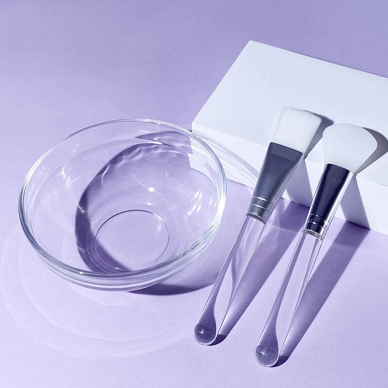 Skin Care DIY Mask Set Clear Rod Mud Mixing Bowl Spoon Set Soft Applicator Brushes for Face Deep Cleaning Portable Beauty Tools Set I-3pcs