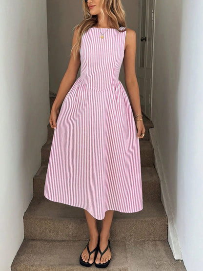 2025 new slimming summer fresh vertical striped sleeveless dress with elegant temperament Badiee Stylez