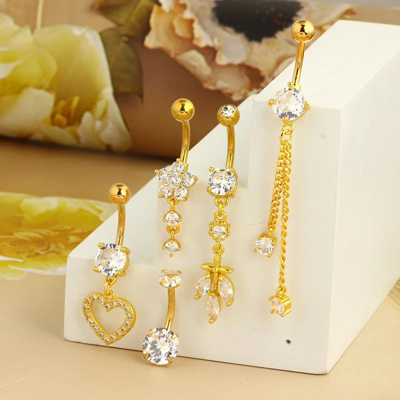 5PCS Cute Dangle Belly Ring Pack 14G Navel Piercing Bulk Sexy Belly Ring Set Belly Button Ring Lot Pircing Ombligo Jewelry style11