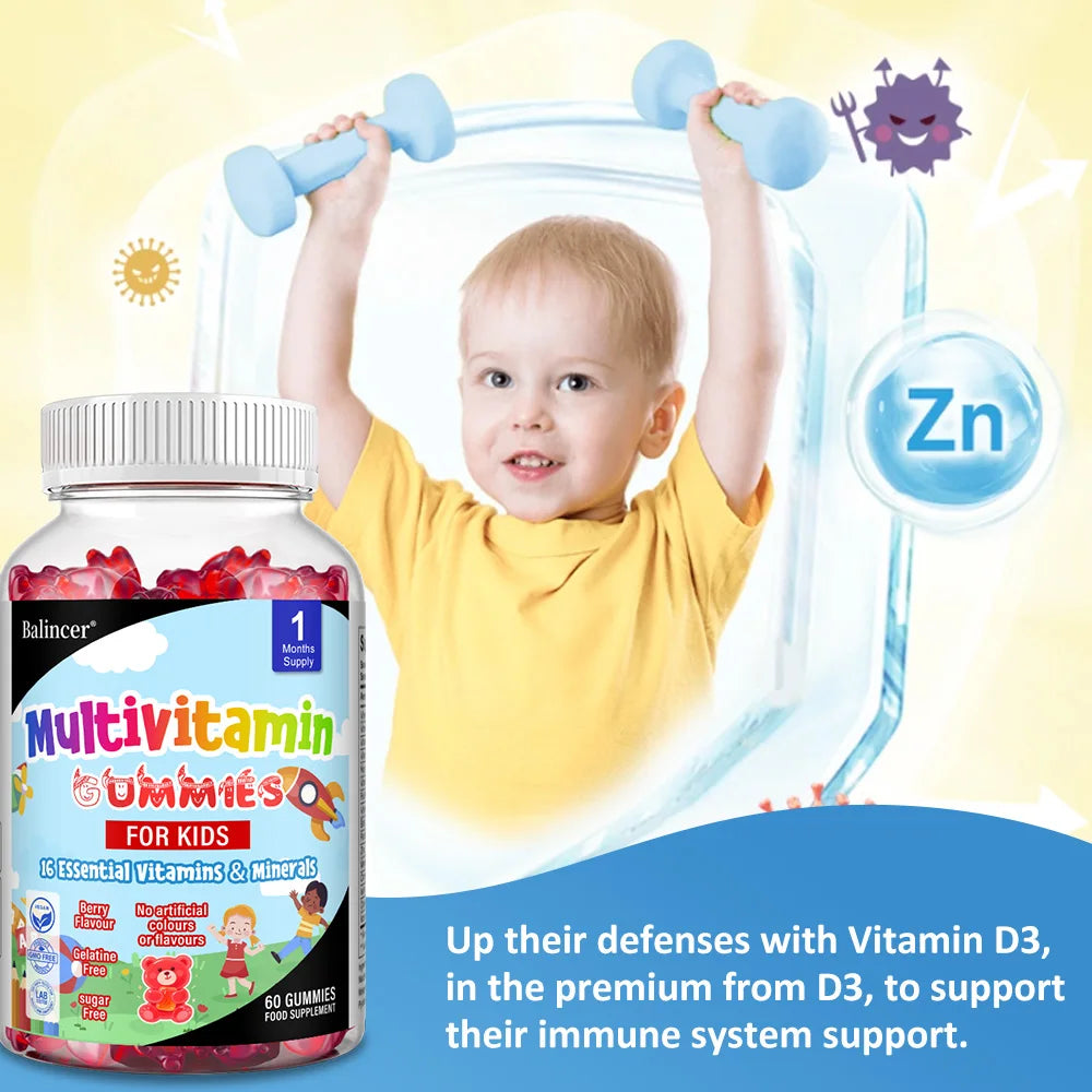 Kids Multivitamin Gummies - 16 Essential Vitamins and Minerals - Supports Healthy Growth & Development