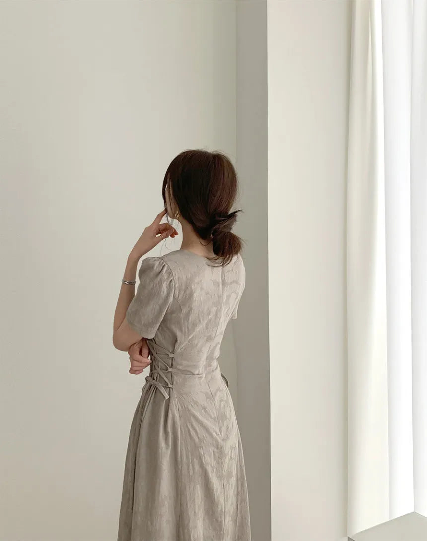 Cotton Linen Dress Long New Hot Sales Woman Short Sleeve Solid Retro Vintage Long Dresses