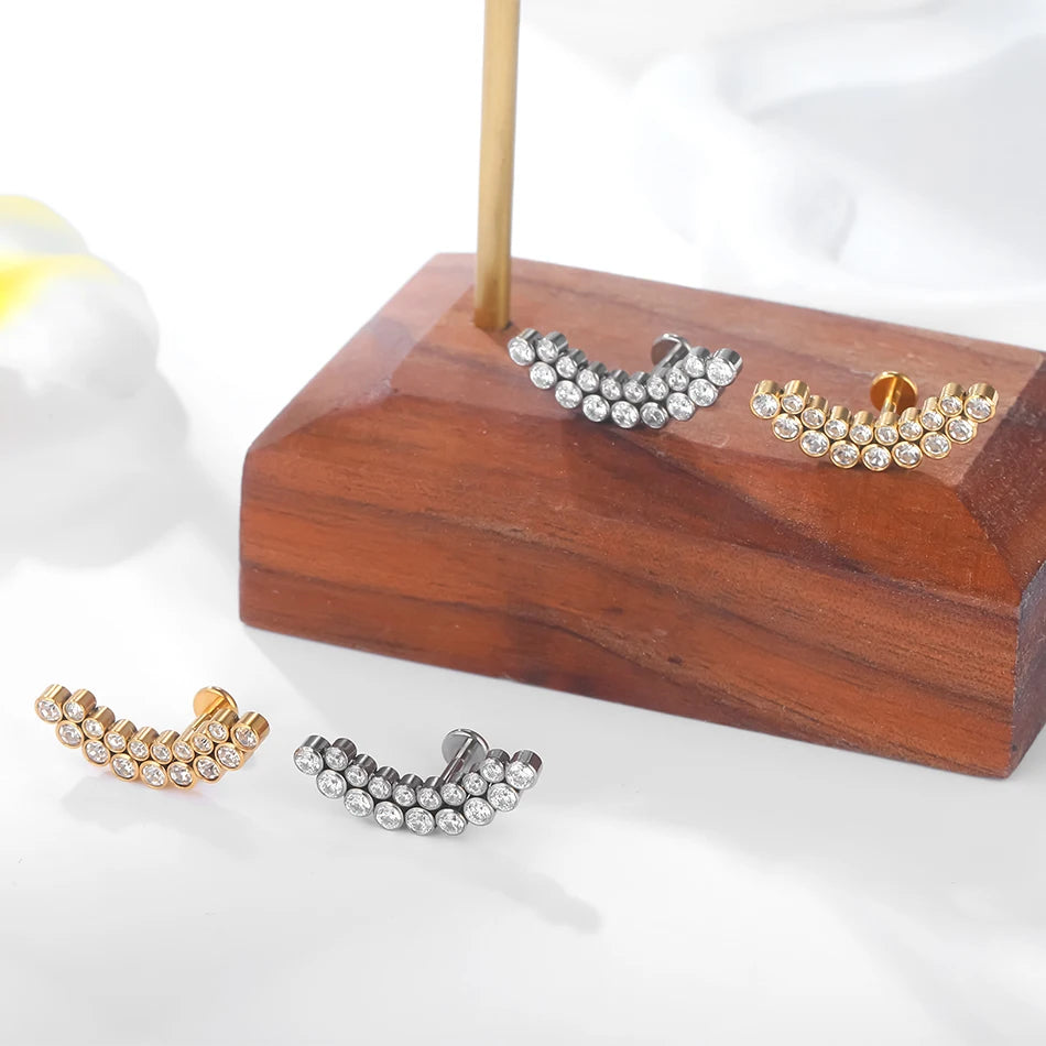 PVD Titanium PIERC Labret Stud Double CZ Paved Ear Cartilage Tragus Helix Earrings Lip Ring Daith Piercing Gift for Women