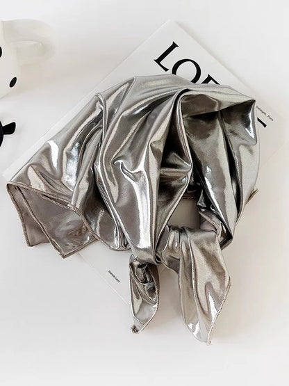 Y2K Punk Bandana Scarf for Women Fashion Square Headwear Bling Silver Head Scarf Hair Accessories Bandanas for Girls Women Light Grey 58x58cm