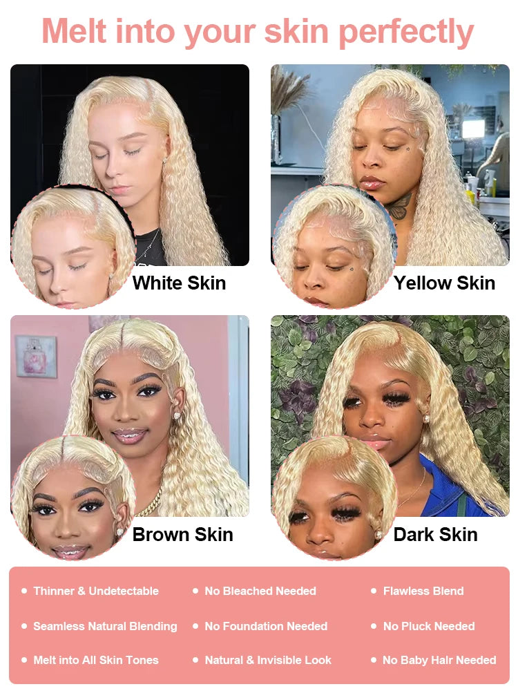 613 Blonde HD Lace Frontal Wig 13x4 13×6 Deep Wave Lace Front Human Hair Wig Colored Curly Wigs Water Wave Wigs For Women ﻿ ﻿ Badiee Stylez