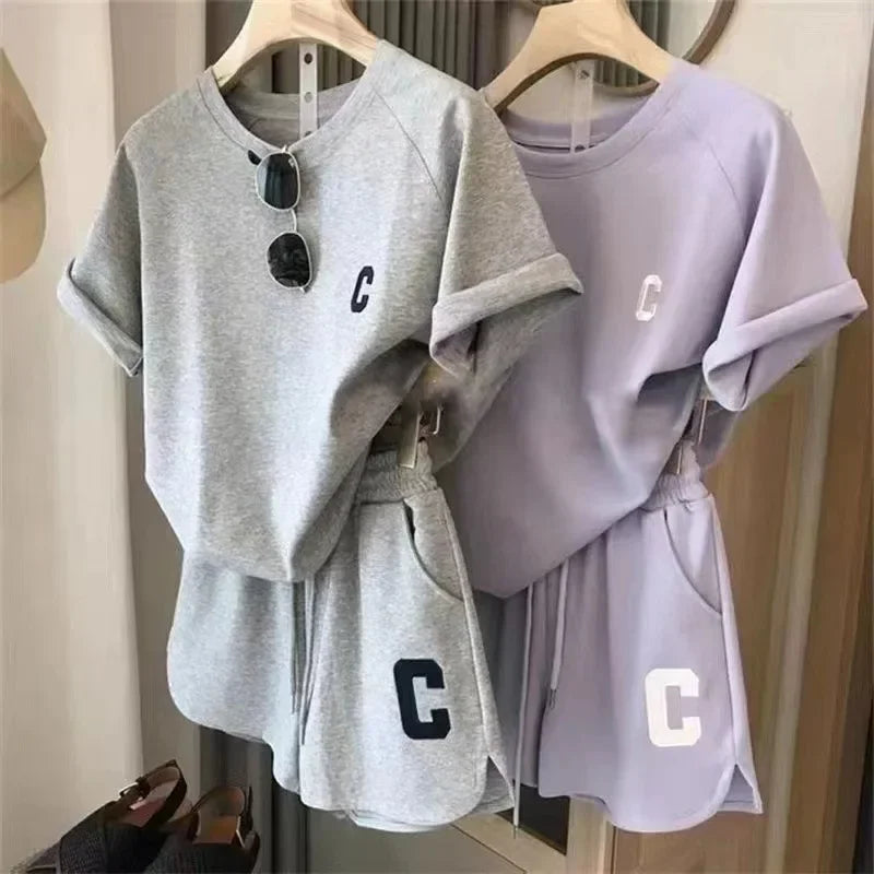 Bull Horn Sleeve Casual Sports Suit Women's Summer Thin Style Summer Running Fashion Western-Style Short Sleeved Shorts Pajamas