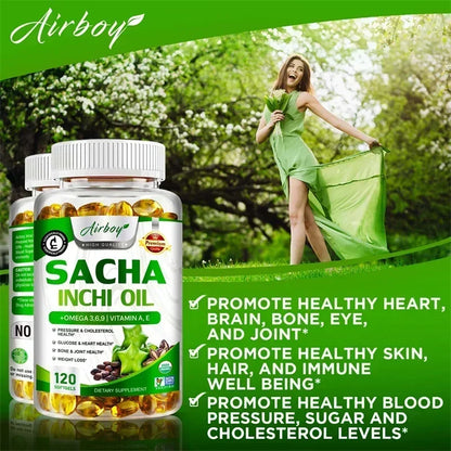 Sacha Inchi Oil Capsules - Supports Brain, Heart, Eye, Skin Health, Balances Cholesterol, Improves Digestion, Boosts Immunity