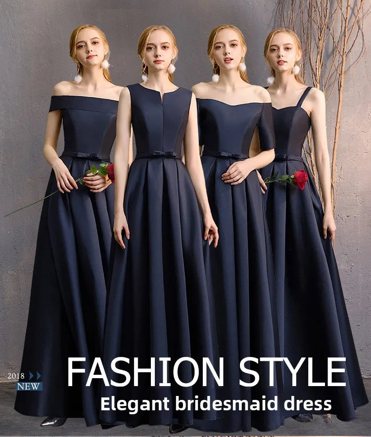 Long Bridesmaid Dress Spring/Summer 2025 New Temperament Satin Bridesmaid Sisters Dress Black Banquet Evening Dress Badiee Stylez