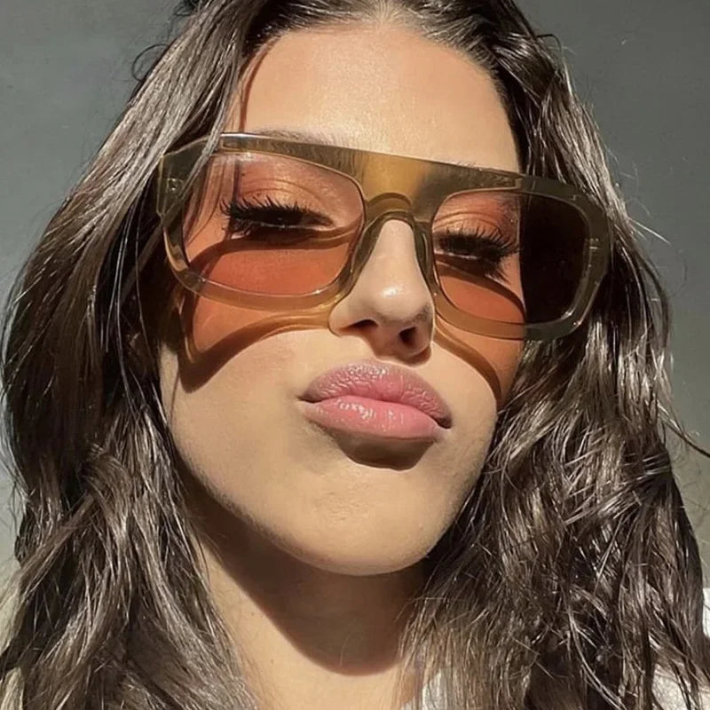 JNPCXI Fashion Square Women Sunglasses Shades UV400 Retro Leopard Tea Candy Color Gradient Men Punk Sun Glasses