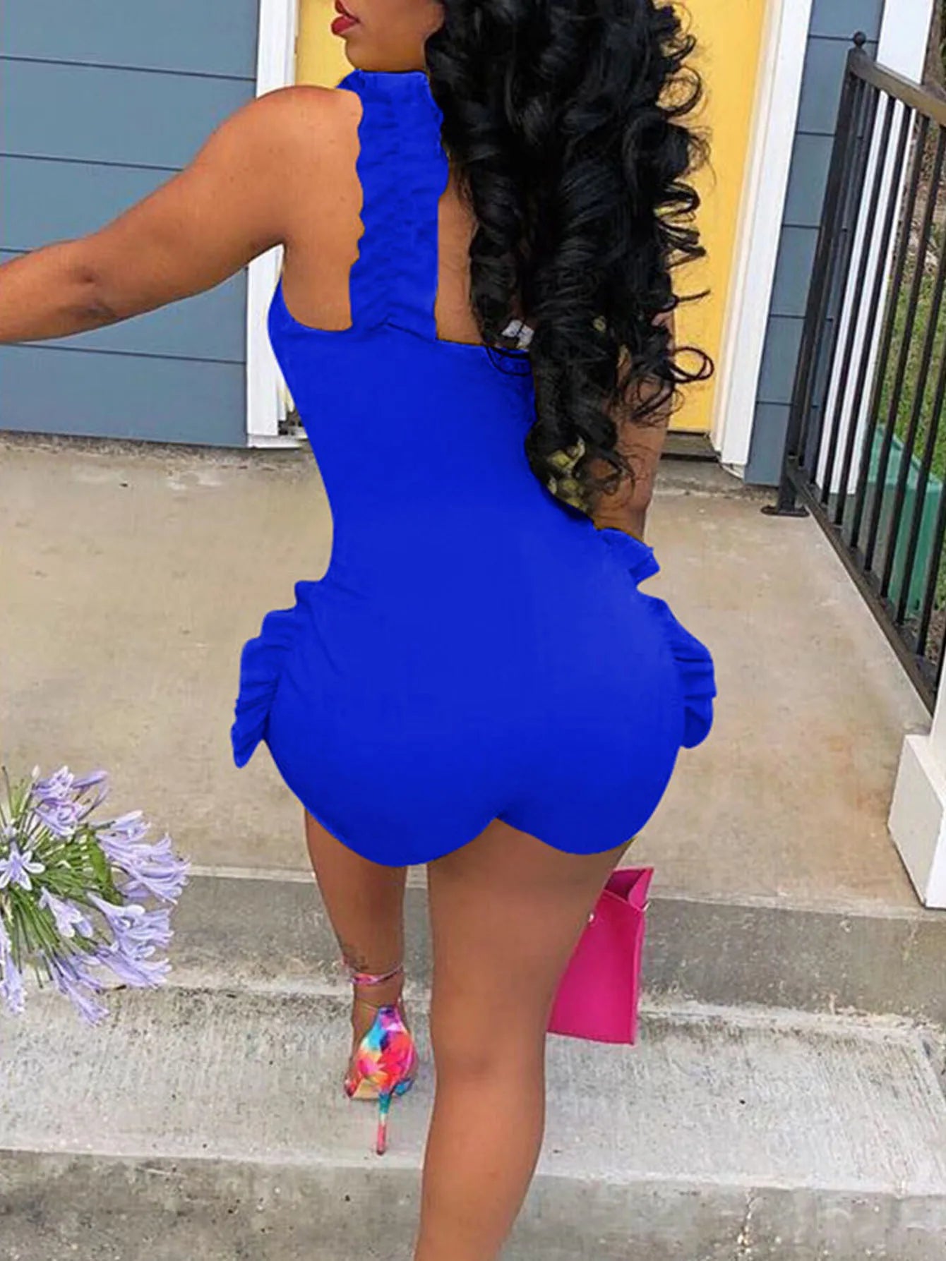 Ruffle Deep V Neck Summer Romper Sexy Bow Tie Short Jumpsuit Women Sleeveless Casual Playsuit Overalls Rompers