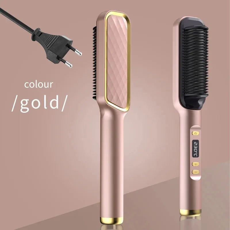 Electric Hot Comb Multifunctional Straight Hair Straightener Comb Negative Ion Anti-Scalding Styling Tool Straightening Brush rose gold EU