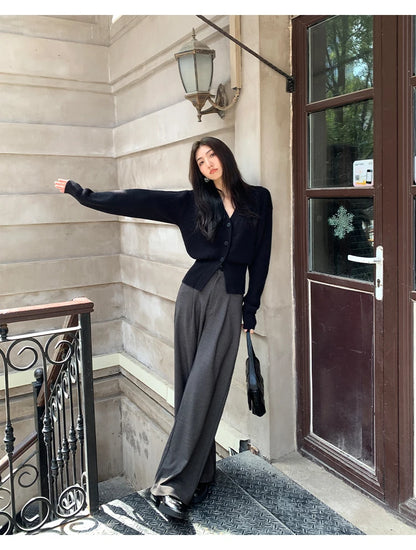 AOSSVIAO Knitted Casual Cardigan 2025 Autumn Winter Elegance Solid Color V-neck Sweater Unique and Niche Slim Fit Tops Badiee Stylez