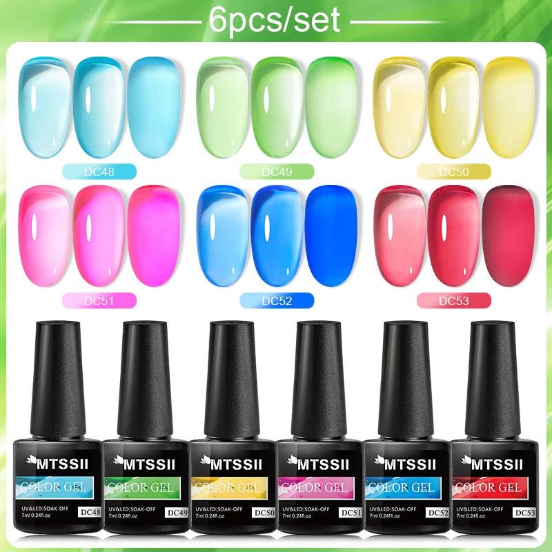 6PCS/SET Glitter Bright Pink Peach Gel Nail Polish Kit Spring Colorful Semi Permanent Soak Off Art UV Gel Varnish For Manicure ZH22312