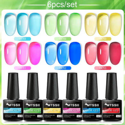 6PCS/SET Glitter Bright Pink Peach Gel Nail Polish Kit Spring Colorful Semi Permanent Soak Off Art UV Gel Varnish For Manicure ZH22312