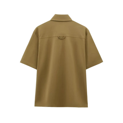 TFMLN Spring Summer New 2pcs Sets 2025 Women Solid Color Short Sleeve Shirts Pockets Tops Casual Shorts Sets