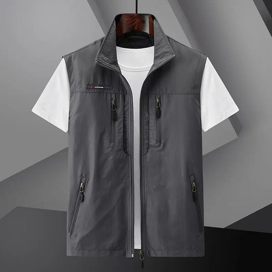 Men's Summer vest 2024 Thin Style Multi Pocket Waterproof Durable Large Size Casual Outdoor Travel Vest Men's Sleeveless Jacket