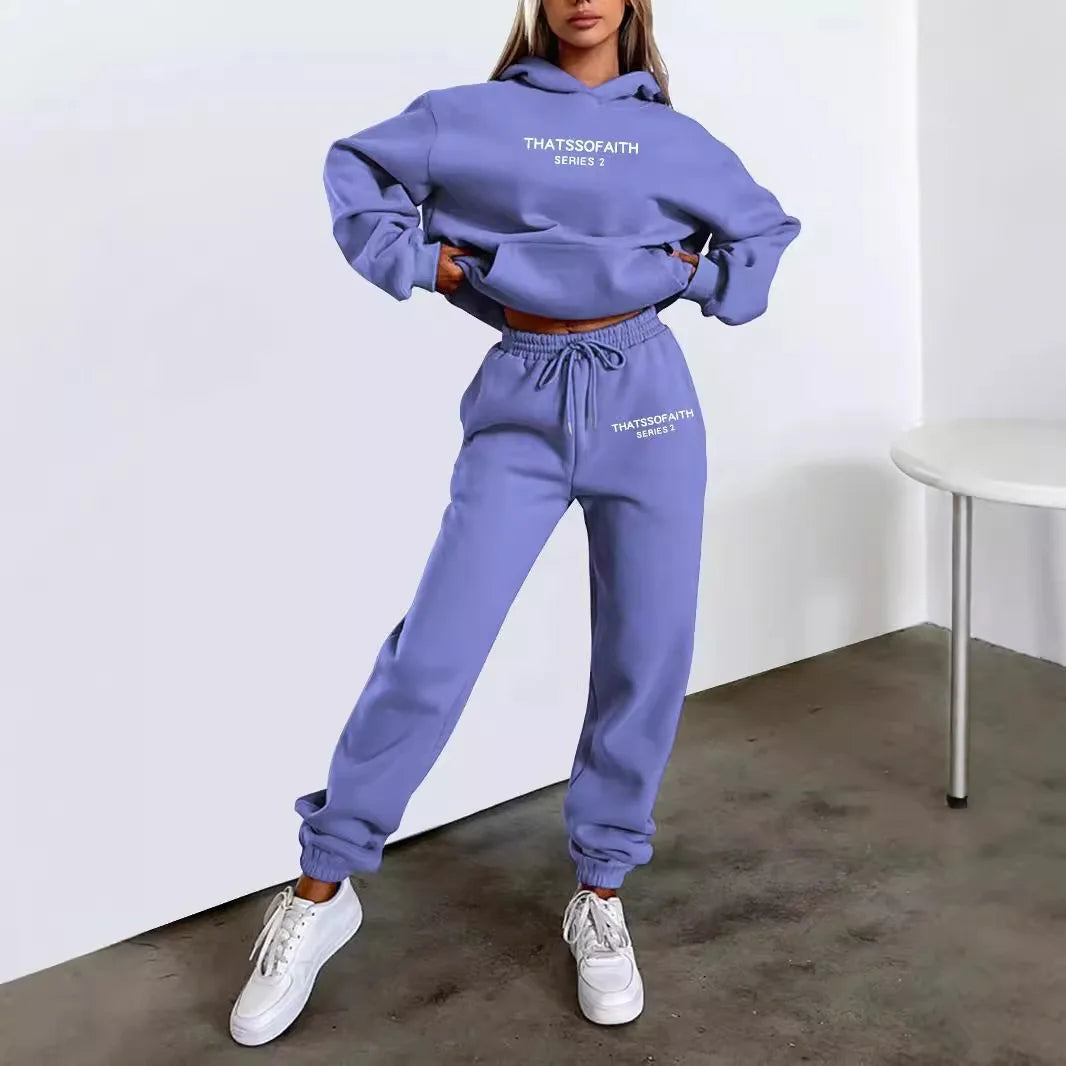 Autumn and Winter 2025 new women hooded sweatshirt + pants two-piece set, print outdoor woman pullover sportswear 2-pcs set Badiee Stylez