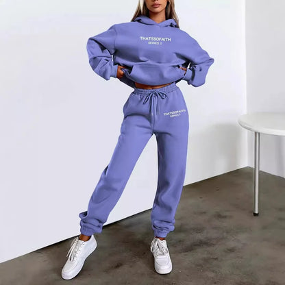 Autumn and Winter 2025 new women hooded sweatshirt + pants two-piece set, print outdoor woman pullover sportswear 2-pcs set Badiee Stylez