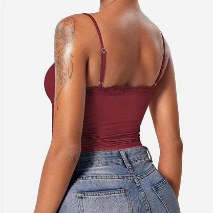 2025 Women Lace Tanks Top Spaghetti Strap Lace Square Neck Sleeveless Match Pants Soft Pullover Summer Camisole Women Clothes