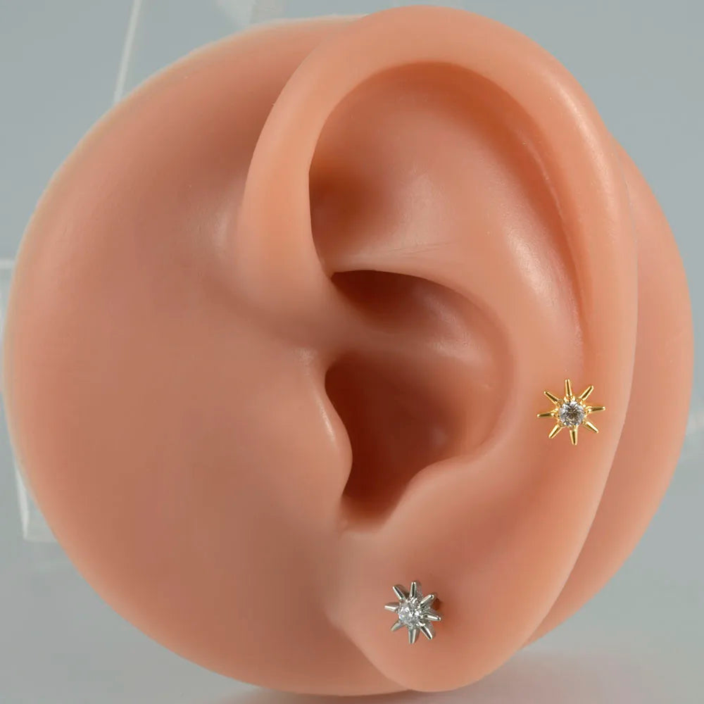 ASTM F136 Solid Titanium Internally Threaded Cross Cz Cartilage Earrings Stud Helix Tragus Lobe Piercing Labret Lip Ring Jewelry