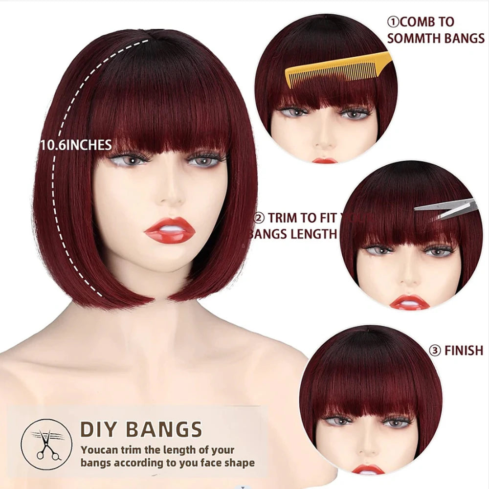 HAIRJOY Women Short Straight White Bob Wig with Bangs Synthetic Hair for Daily Party Cosplay Halloween