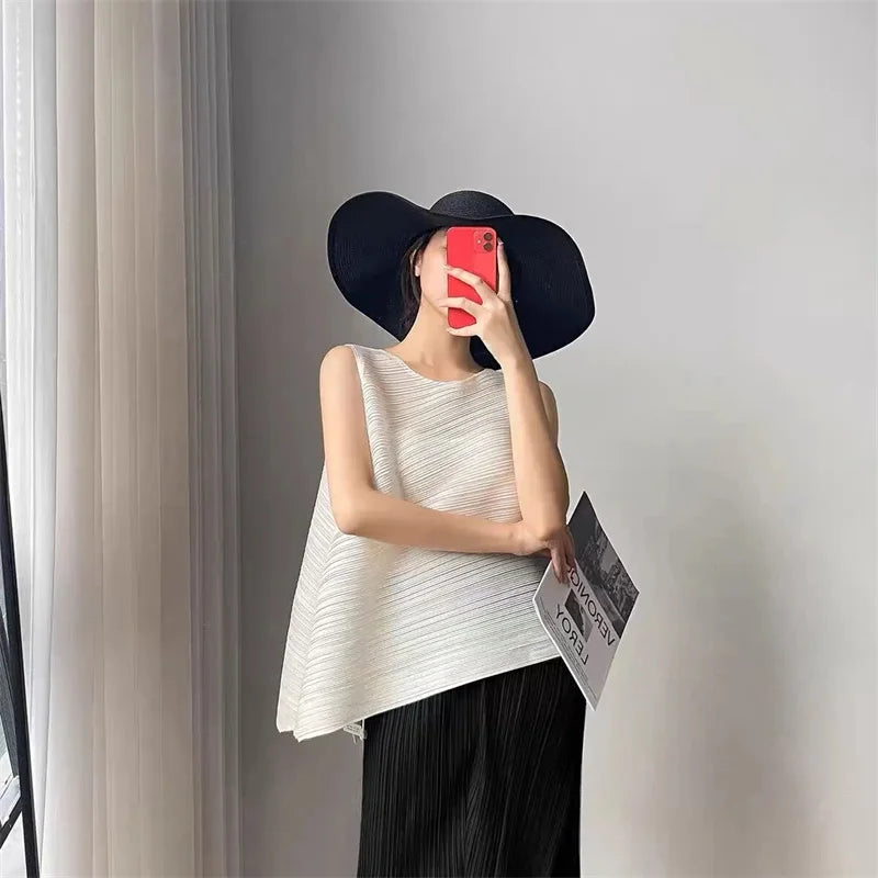 2025 Fold Fashion Summer Shirts Short-Sleeved T Shirt Women's Sleeveless Vest Waistcoat Tops Loose Blouse Shirt Tee Female