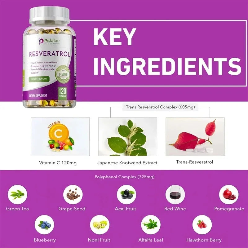 Resveratrol Extract - Helps Support Cardiovascular Health, Promotes Skin Radiance, and Antioxidants