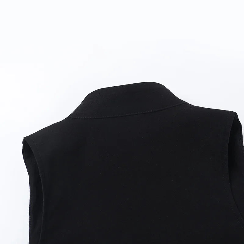 Goth Dark Punk Sleeveless Corn Bandage Tanks Top Women Chic Streetwear Slim Zip Vest Mall Gothic Techwear Summer Fashion T-shirt