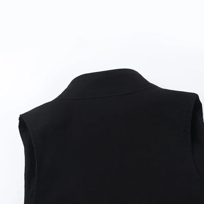 Goth Dark Punk Sleeveless Corn Bandage Tanks Top Women Chic Streetwear Slim Zip Vest Mall Gothic Techwear Summer Fashion T-shirt