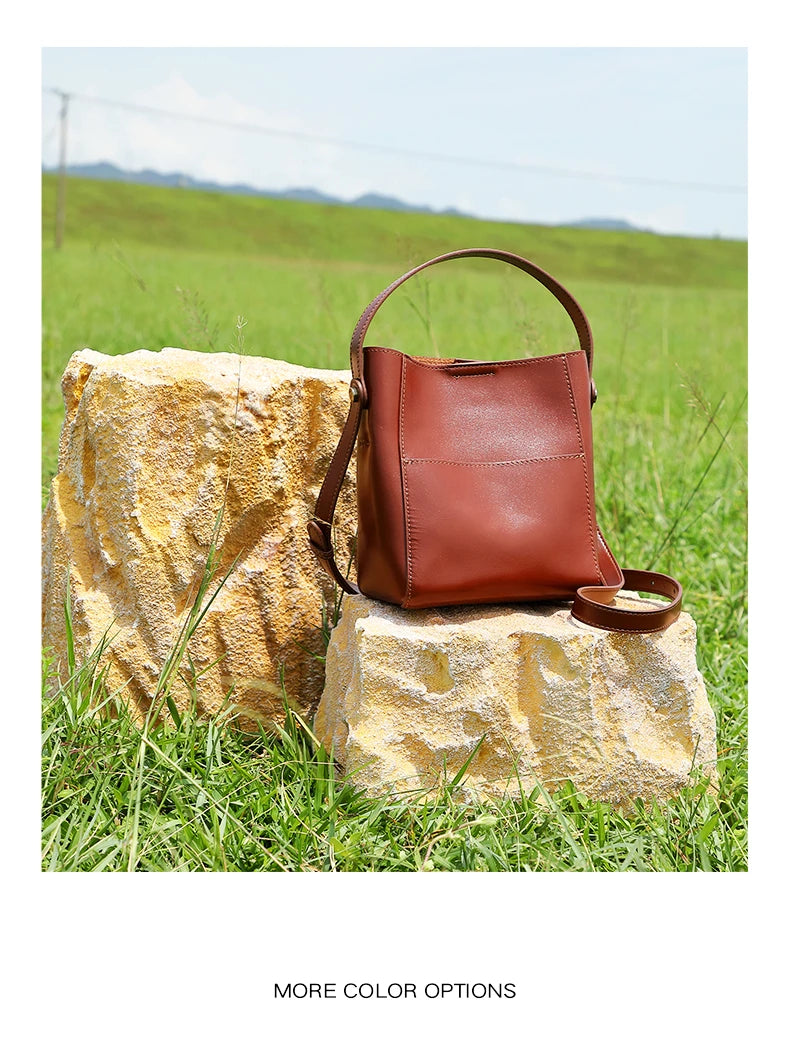 Toptrends Korean Style Bucket Genuine Leather Shoulder Bags For Women 2025 Luxury Designer Crossbody Purses Tote Ladies Handbags