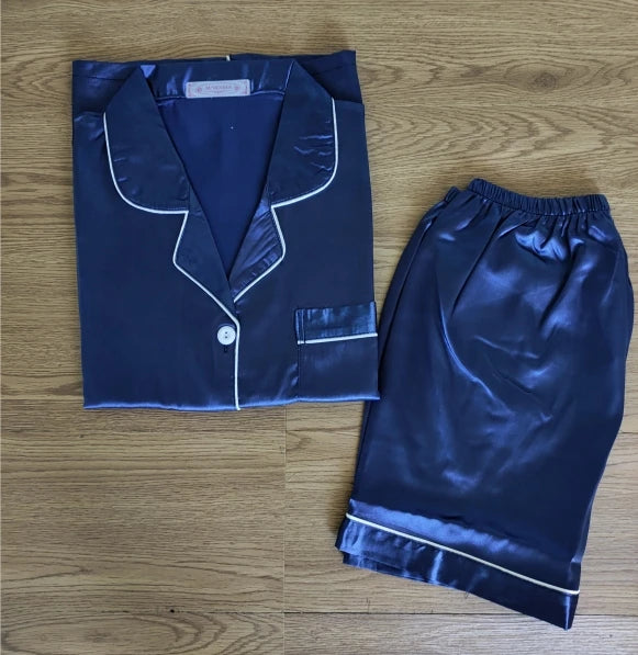 BPersonalised Satin Sleep Shorts Bridesmaid Pyjamas Set Matching Bridesmaid Proposal Gift Her For Women Silk Sleepwear Pajamas navy blue