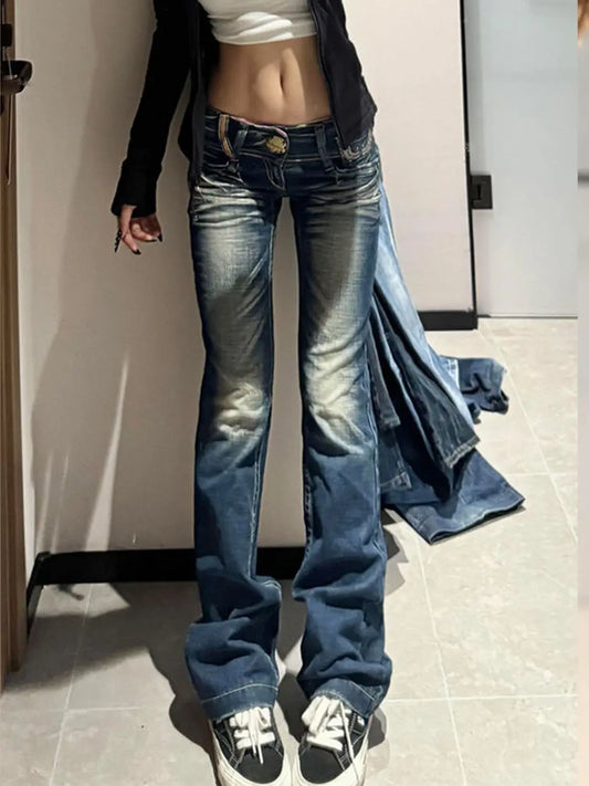 Embroidery High Waited Jeans Woman Street Fashion Vintage Hip Hop Washing Women Jeans Casual Versatile Y2k Pants Black Jeans