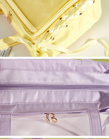 Japanese Large Capacity Satin Ribbon Ita Bag Sweet Girl Anime Transparent Tote Bag Lolita Shoulder Bags Clear Pvc Handbags