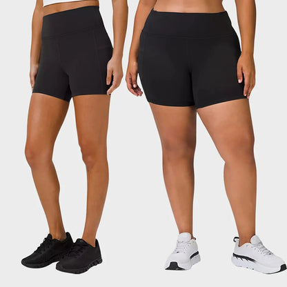 Plus Size Fit Yoga Shorts for Women's High Waist Side Pocket Workout Running Tight Stretchy Athletic Summer Fashion Slim Shorts