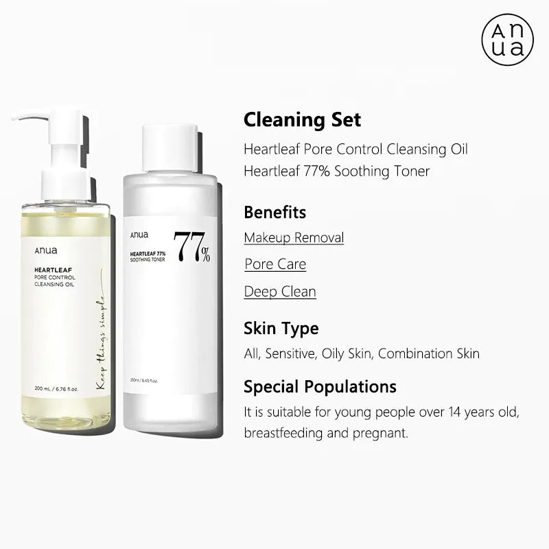 Korean Anua Skin Care Set Heartleaf 77% Toner Deep Cleansing Oil Remove Cosmetic Face Cleanser Skincare Products Original