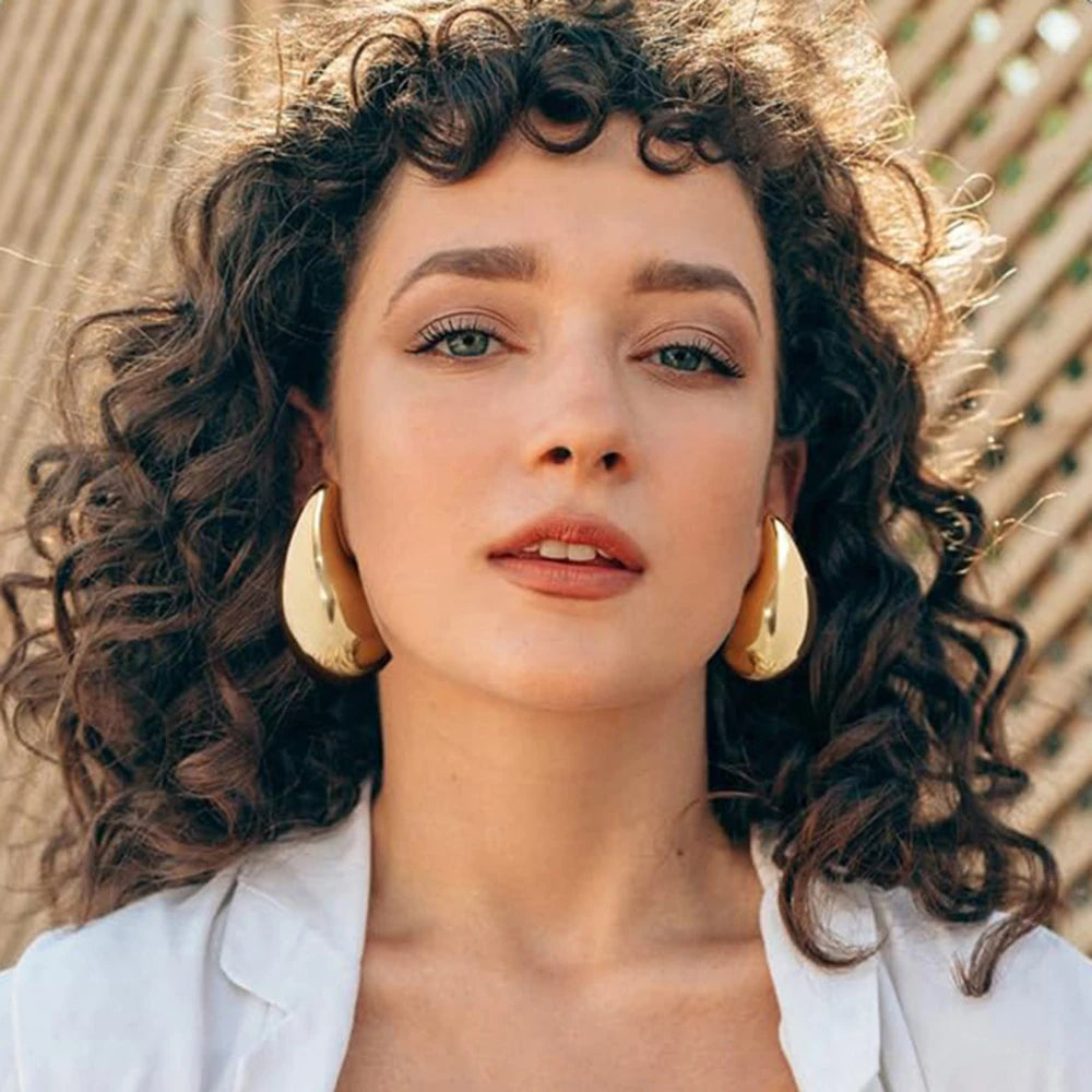 Fashion Glossy Stainless Steel Chunky Hoop Earrings for Women Gold Plated Thick Texture Geometric Circle Earring Vintage Jewelry