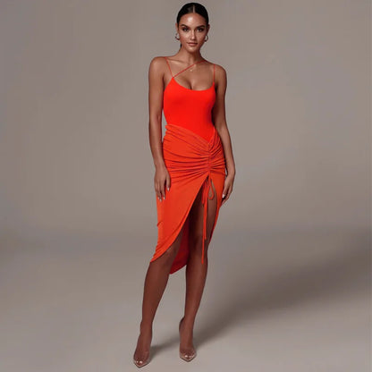 Women New Asymmetrical Shirring Skirt High Waist Pleated Fashion Pencil Skirt Summer Solid Wrap Hip Sexy Slim Irregular Skirts