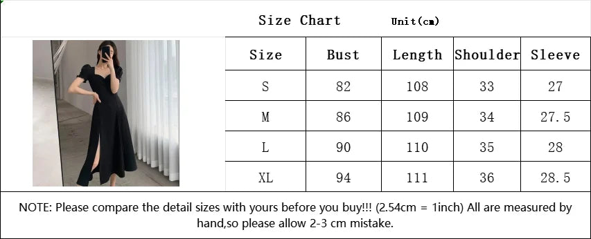 Solid Puff Short-Sleeved Elegant Slit Dress New Fashion Women V-neck Full Dresses Ladies High Waist Slim Evening Party Vestidos